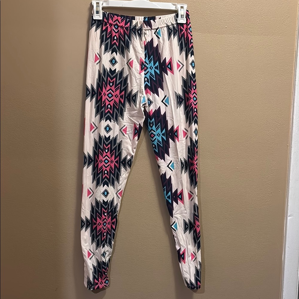 LuLaRoe Pink and Blue Geometric Leggings